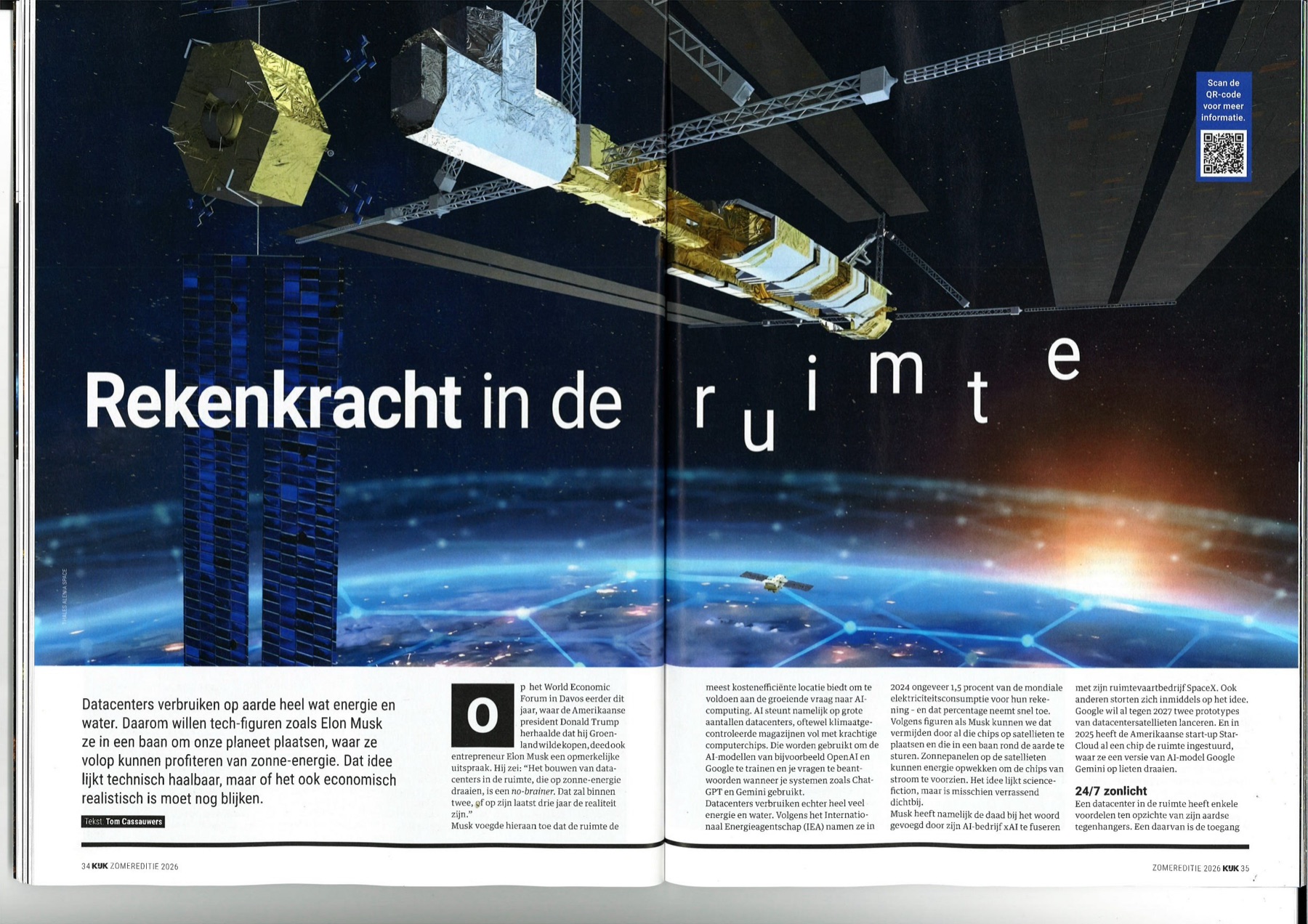 Opening spread of "Rekenkracht in de ruimte" (pp. 34-35).