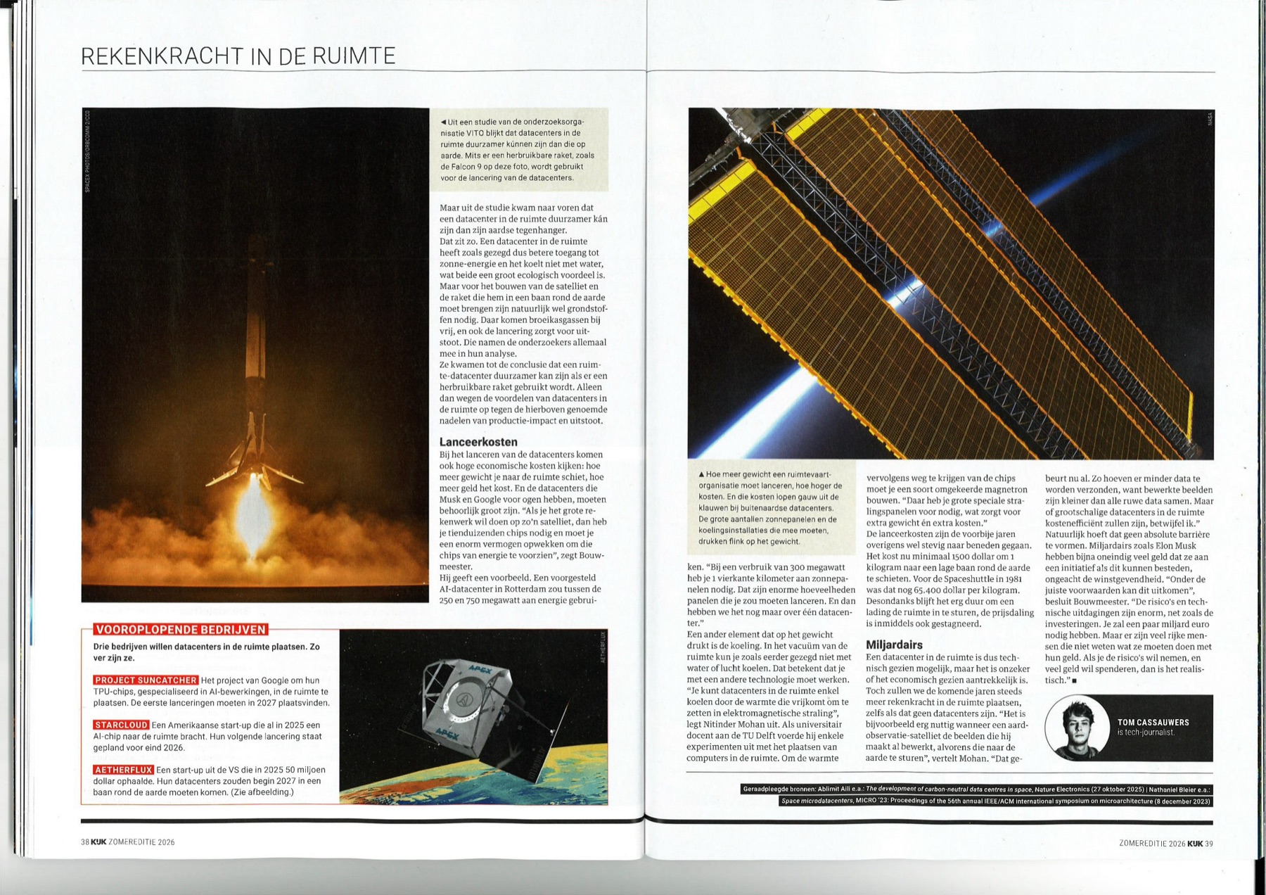 Closing spread on launch costs, cooling, and the companies betting on orbital compute (pp. 38-39).
