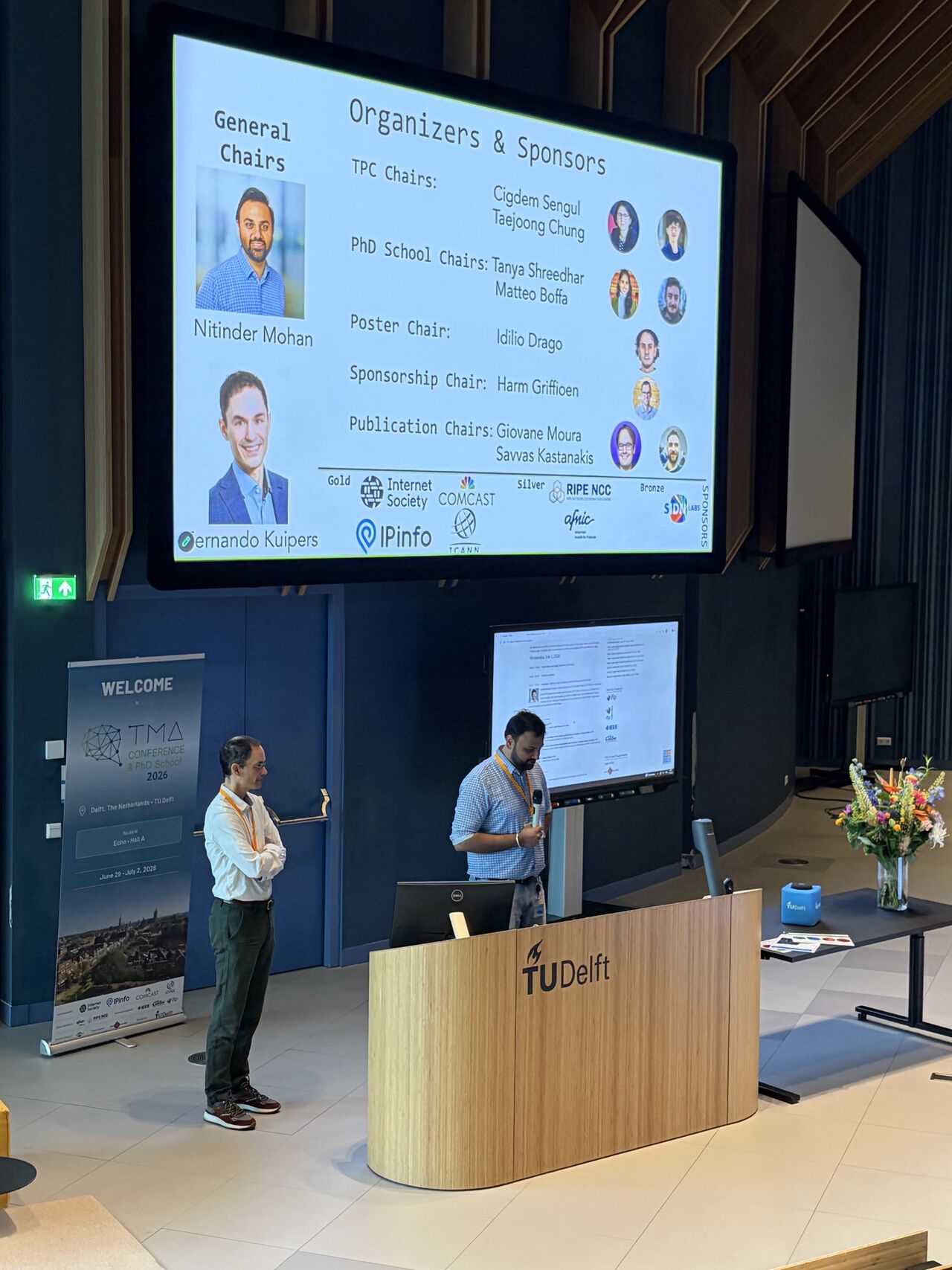 General chairs Nitinder Mohan and Fernando Kuipers open TMA 2026 at TU Delft.