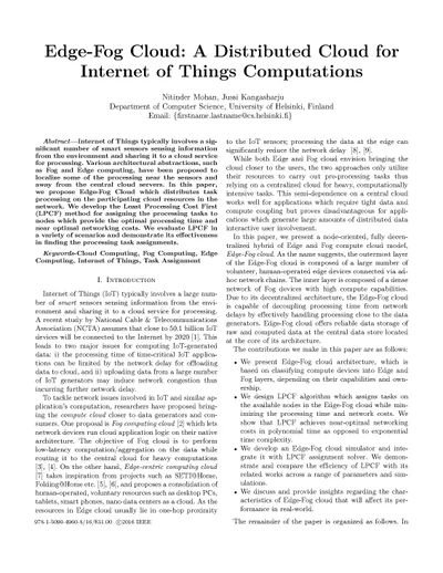 Edge-Fog Cloud: A Distributed Cloud for Internet of Things Computations