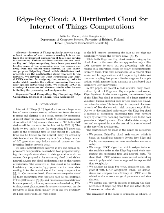 Edge-Fog Cloud: A Distributed Cloud for Internet of Things Computations