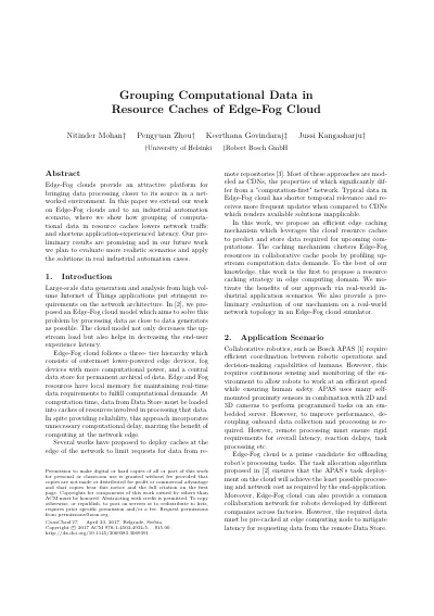 Grouping Computational Data in Resource Caches of Edge-Fog Cloud