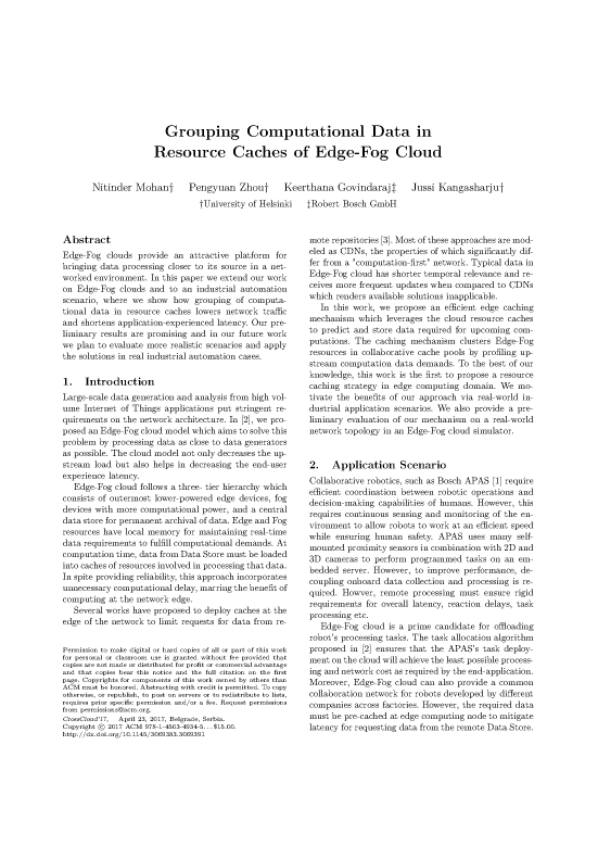 Grouping Computational Data in Resource Caches of Edge-Fog Cloud