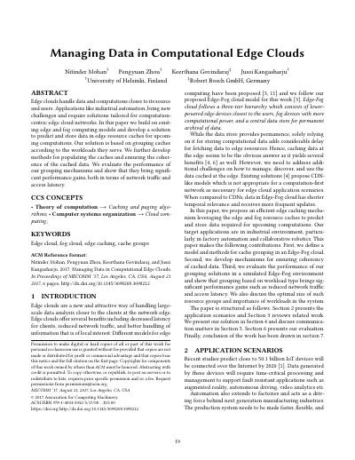 Managing Data in Computational Edge Clouds