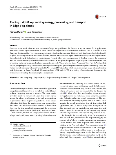 Placing it right!: Optimizing energy, processing, and transport in Edge-Fog clouds