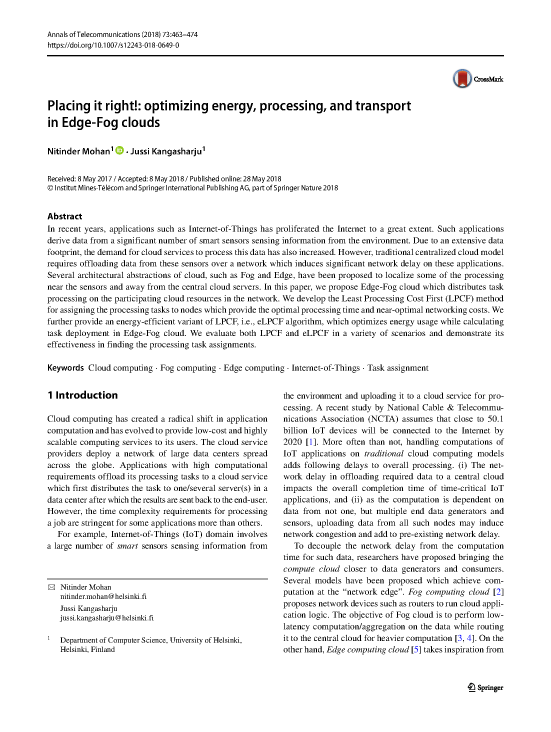 Placing it right!: Optimizing energy, processing, and transport in Edge-Fog clouds