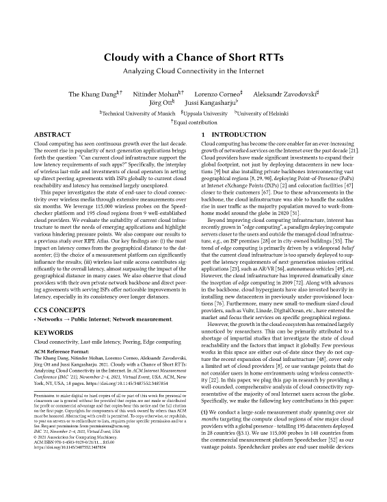 Cloudy with a Chance of Short RTTs: Analyzing Cloud Connectivity in the Internet