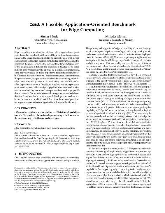 ComB: A Flexible, Application-Oriented Benchmark for Edge Computing