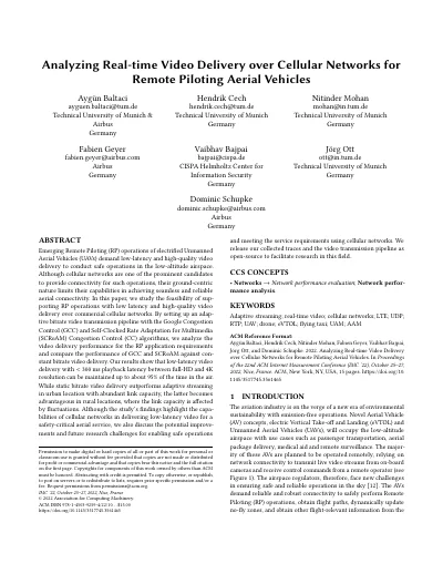 Analyzing Real-time Video Delivery over Cellular Networks for Remote Piloting Aerial Vehicles