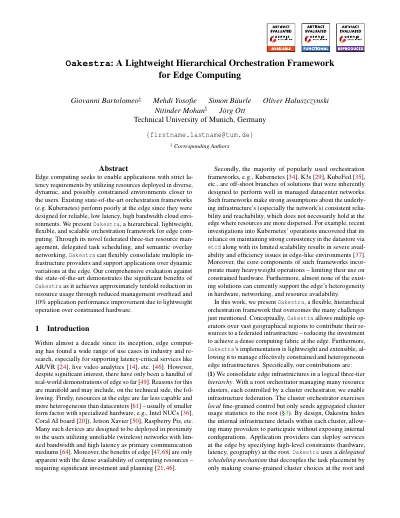 Oakestra: A Lightweight Hierarchical Orchestration Framework for Edge Computing