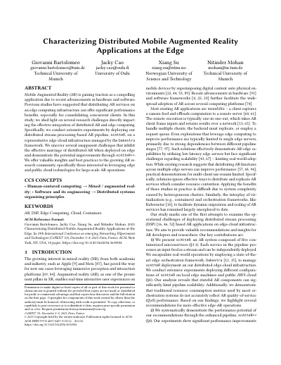 Characterizing Distributed Mobile Augmented Reality Applications at the Edge