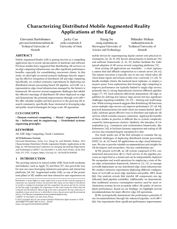 Characterizing Distributed Mobile Augmented Reality Applications at the Edge