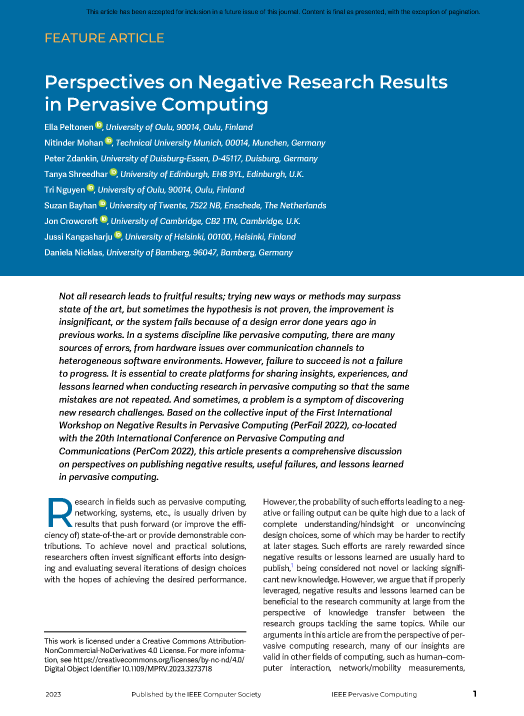 Perspectives on Negative Research Results in Pervasive Computing