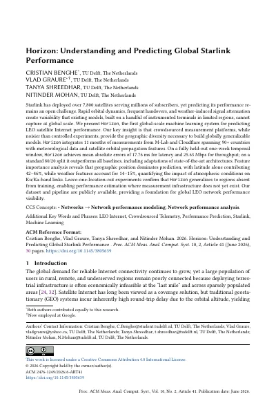 Horizon: Understanding and Predicting Global Starlink Performance