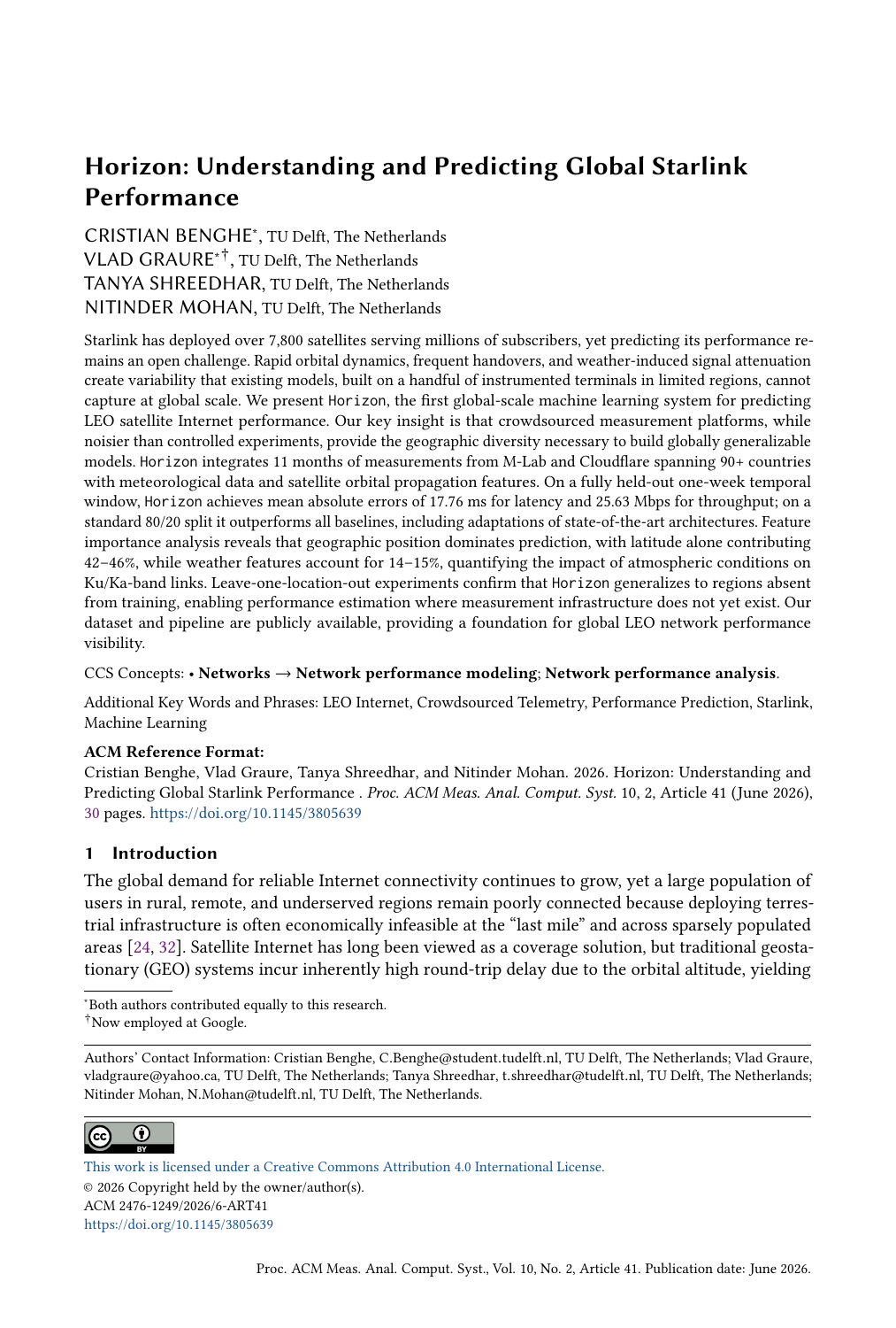 Horizon: Understanding and Predicting Global Starlink Performance